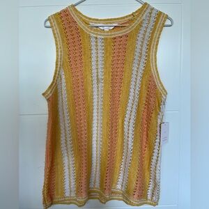 NWT LC Lauren Conrad Striped Open-Knit Tank Top in Yellow, Peach & Cream